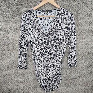 Rose & Olive Top Womens Large Gray Printed Cowl Neck 3/4 Sleeve Casual‎ Ladies